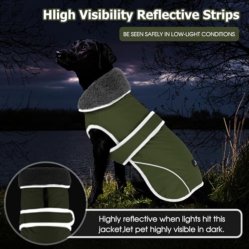 Dogcheer Dog Coat, Waterproof Dog Jacket Reflective Pet Winter Coat with Adjustable Hook & Loop, Christmas Puppy Fleece Jacket Warm Turtleneck Snowsuit for Small Medium Large Dogs - Green, S - Image 5