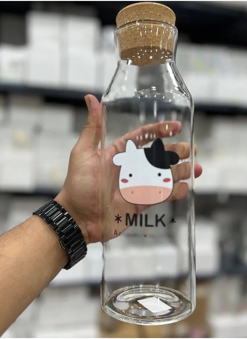Generic - Glass milk bottle with lid in different colored cartoon shapes, 900 ml - Image 1