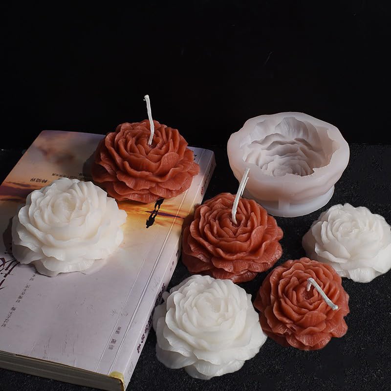 Nimozekd 6 Pack Peony Flower Silicone Soap Molds with Large-Eye Wicking Needle,Candlewick,Moldes para Velas, Flower Molds Silicone Candle Molds for DIY Scented Candle, Soy Wax, Cake, Soap,Casting Craft Mould - Image 4