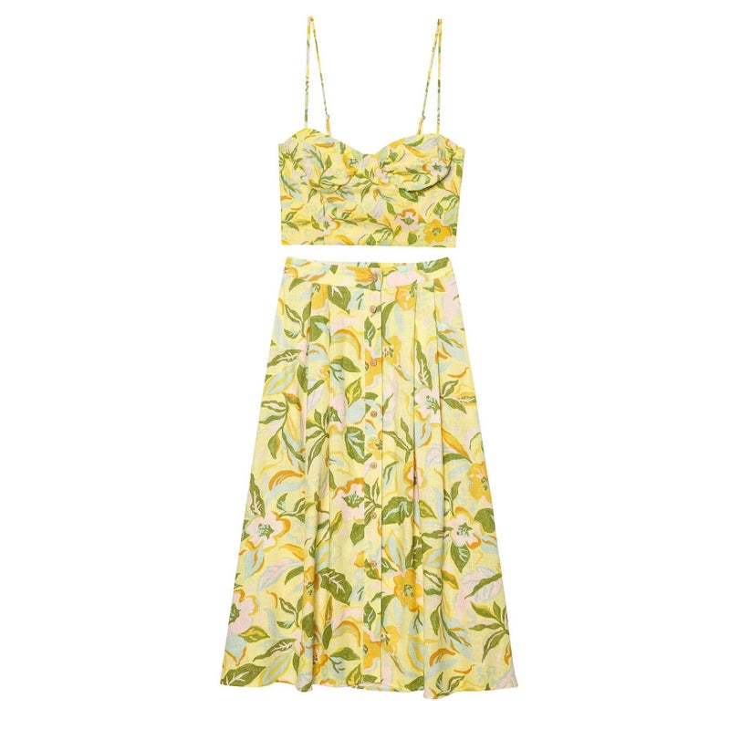Zr Women'S Style 2025 Vacation Linen Blended Printed Short Top + Blended Printed Skirt - Image 2