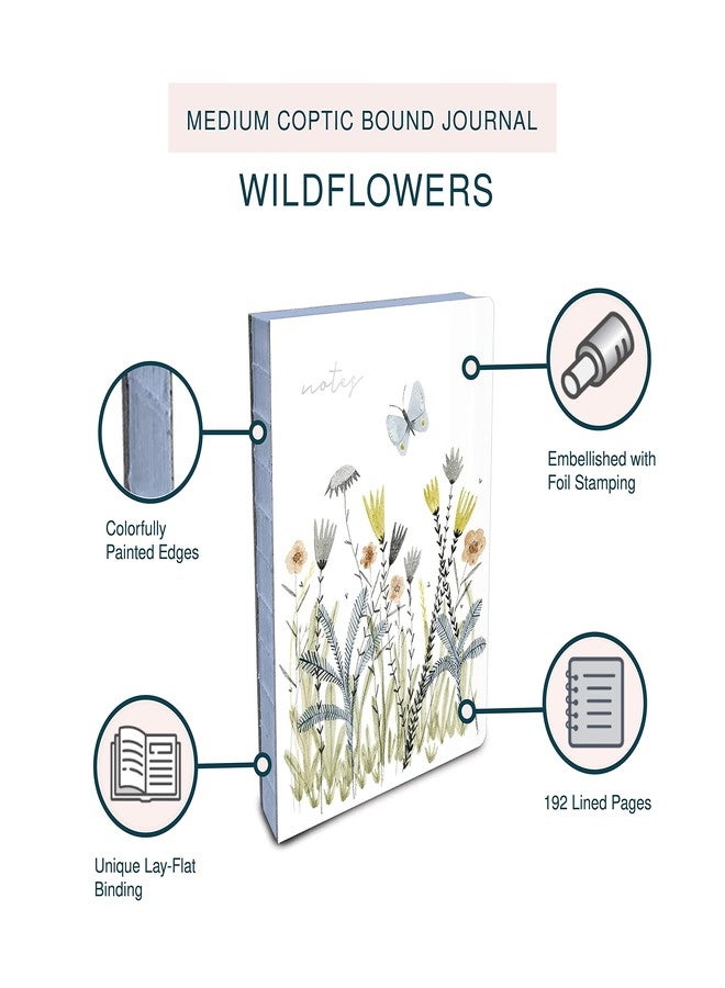 Studio Oh! Medium Hardcover Journal, Coptic Bound Lay Flat Writing Journal, Hardcover Journal Travel Notebook, Professional Notebook, 192 Lined Pages, 100 GSM Paper, Wildflowers, 6.5" x 8.63" - Image 4