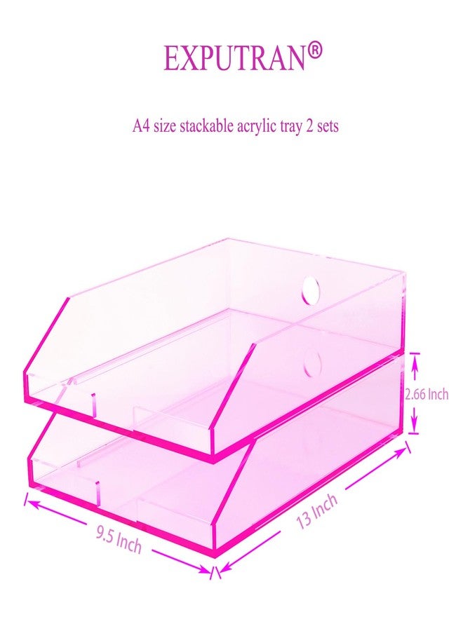EXPUTRAN (2pcs Pack) Stackable Pink Acrylic Paper Trays, Desk File Organizer, A4 Paper Holder, Letter Tray - Image 2