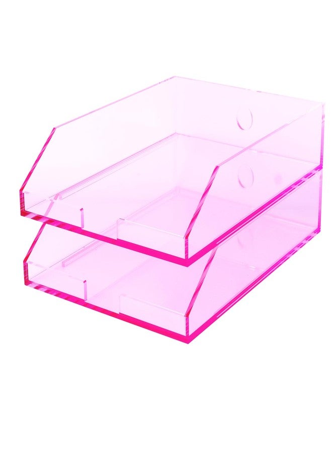 EXPUTRAN (2pcs Pack) Stackable Pink Acrylic Paper Trays, Desk File Organizer, A4 Paper Holder, Letter Tray - Image 1
