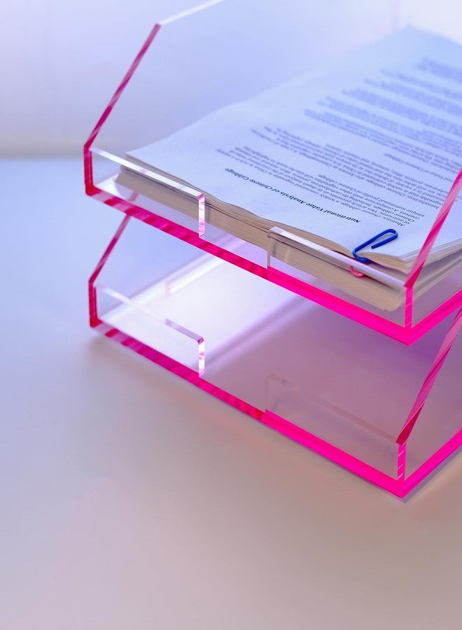 EXPUTRAN (2pcs Pack) Stackable Pink Acrylic Paper Trays, Desk File Organizer, A4 Paper Holder, Letter Tray - Image 5