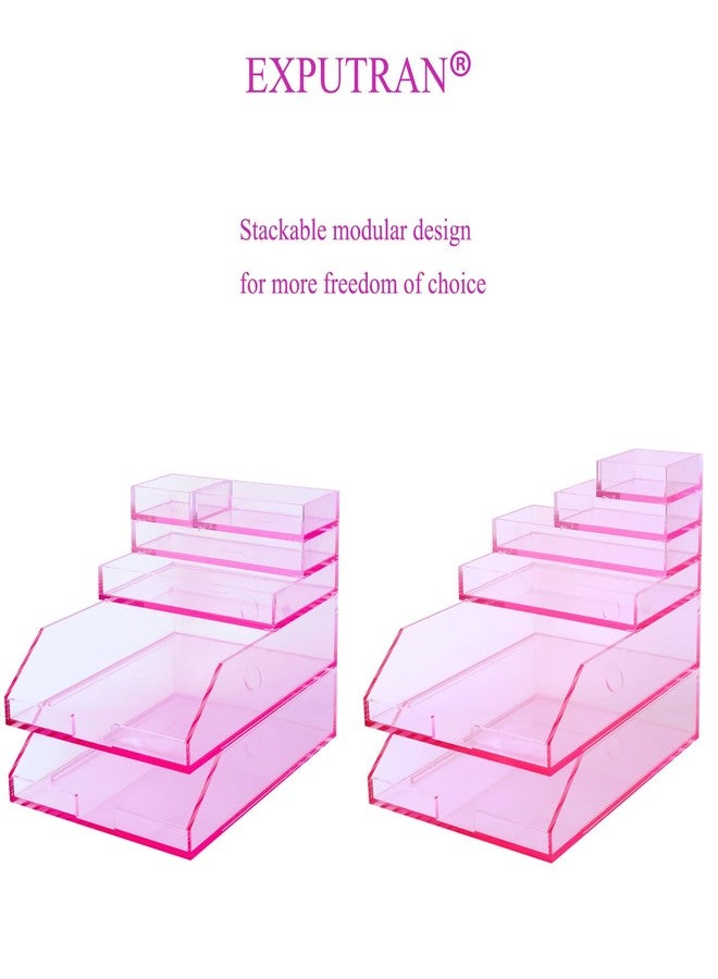 EXPUTRAN (2pcs Pack) Stackable Pink Acrylic Paper Trays, Desk File Organizer, A4 Paper Holder, Letter Tray - Image 4