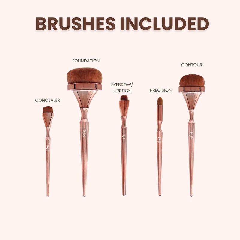 Iris Cosmetics Iris Luminous HD Face Makeup Brush Set | Premium Synthetic Fibers | Cruelty-Free | Uniquely-Shaped Brush Heads | Set of 9 Brush With Iris Travel Pouch | Rose Gold - Image 5