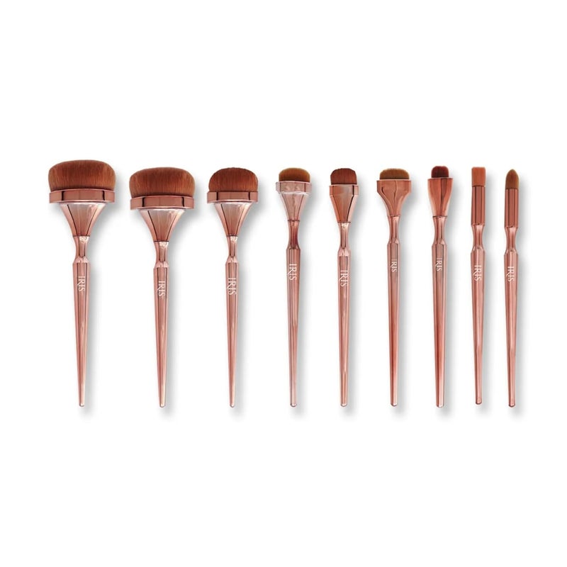 Iris Cosmetics Iris Luminous HD Face Makeup Brush Set | Premium Synthetic Fibers | Cruelty-Free | Uniquely-Shaped Brush Heads | Set of 9 Brush With Iris Travel Pouch | Rose Gold - Image 1