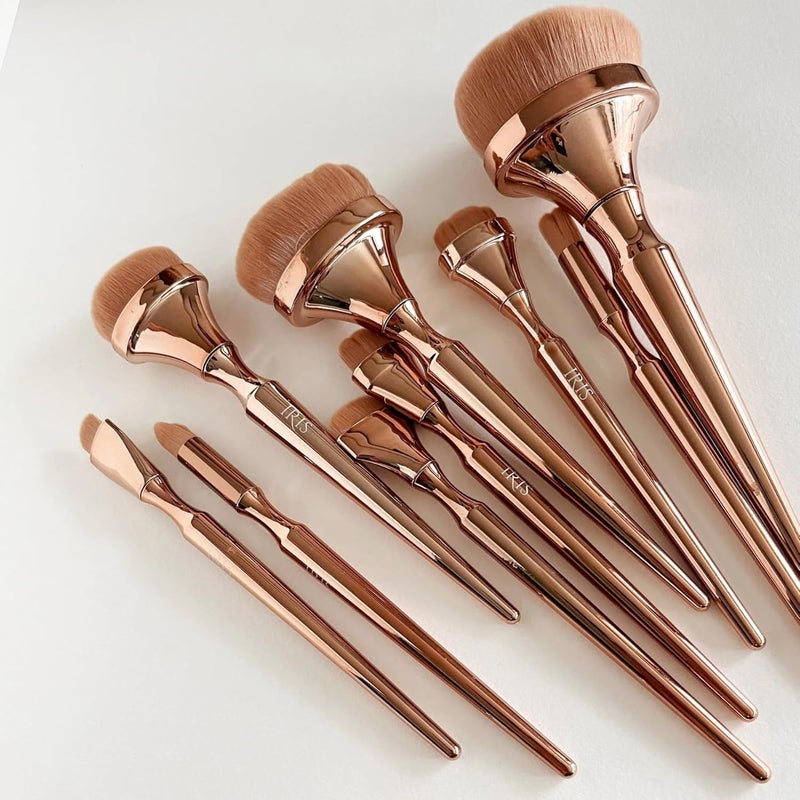 Iris Cosmetics Iris Luminous HD Face Makeup Brush Set | Premium Synthetic Fibers | Cruelty-Free | Uniquely-Shaped Brush Heads | Set of 9 Brush With Iris Travel Pouch | Rose Gold - Image 2