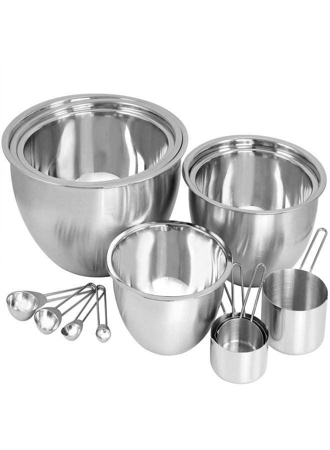 MegaChef 14 Piece Stainless Steel Measuring Cup and Spoon Set with Mixing Bowls, Silver - Image 1