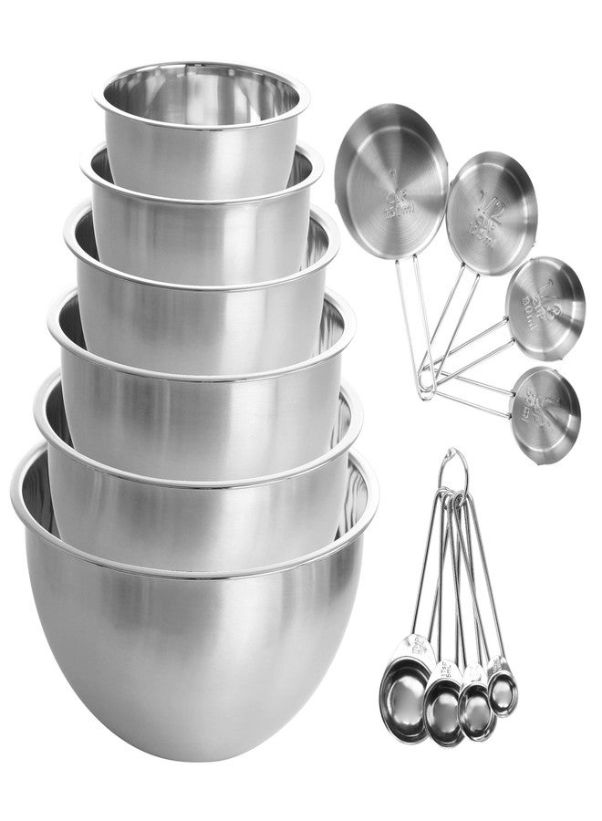 MegaChef 14 Piece Stainless Steel Measuring Cup and Spoon Set with Mixing Bowls, Silver - Image 2