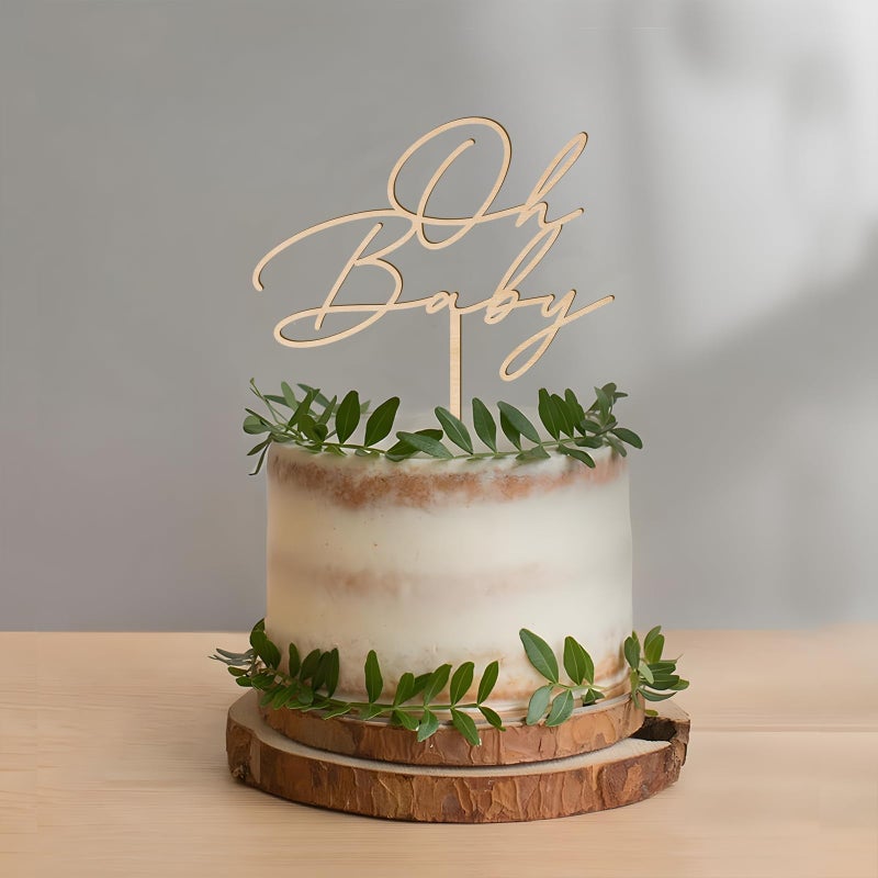 Party to Be Oh Baby Cake Topper in Wood Baby Shower Gender Reveal Party Cake Decoration (Design 03) - Image 1