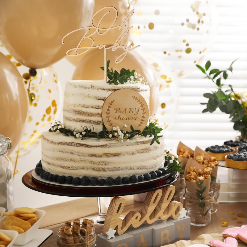 Party to Be Oh Baby Cake Topper in Wood Baby Shower Gender Reveal Party Cake Decoration (Design 03) - Image 2