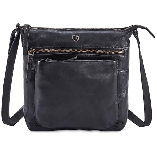 Cochoa Real Leather Purse for Women Crossbody Bag Travel Shoulder Handbag Small Vintage Pocketbook (Black Washed Vintage) - Image 1