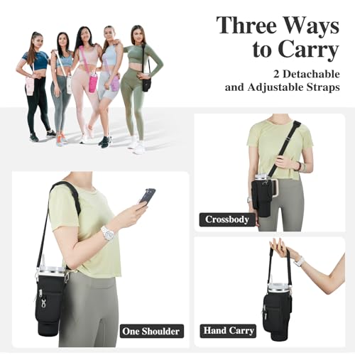linmaya Water Bottle Carrier Bag with Phone Pocket for Stanley Cup 40/30oz,Insulated Neoprene Water Bottle Holder Cross-boday Bag with Adjustable Shoulder & Handheld Strap Stanley Cup Accessories - Image 2