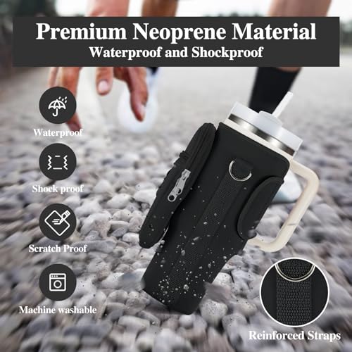 linmaya Water Bottle Carrier Bag with Phone Pocket for Stanley Cup 40/30oz,Insulated Neoprene Water Bottle Holder Cross-boday Bag with Adjustable Shoulder & Handheld Strap Stanley Cup Accessories - Image 5