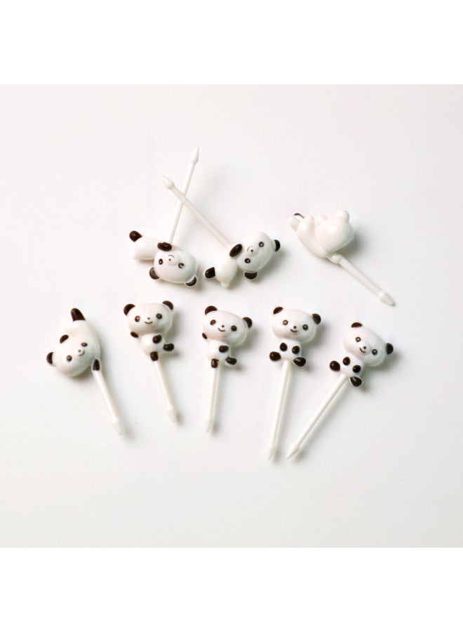 Cartoon Fruit Fork Set Cute Mini Lunch Note Children's Animal Pastry Decorative Plastic Fruit Sticks Creative Daily Tableware-Color:Opp Bag Packaging-Specifications: Panda Style 8pcs  - Image 1