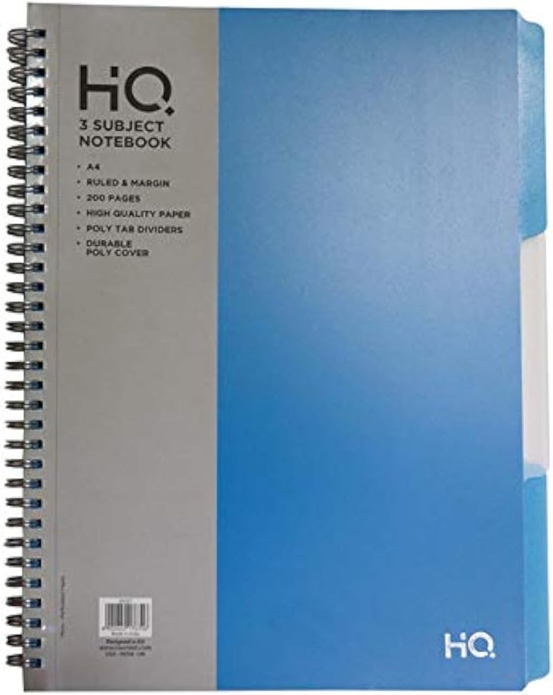 أتش كيو A4 3 Subject Poly Notebook, Blue | Strong Plastic Cover | Ideal for Students & Office Use - Image 1