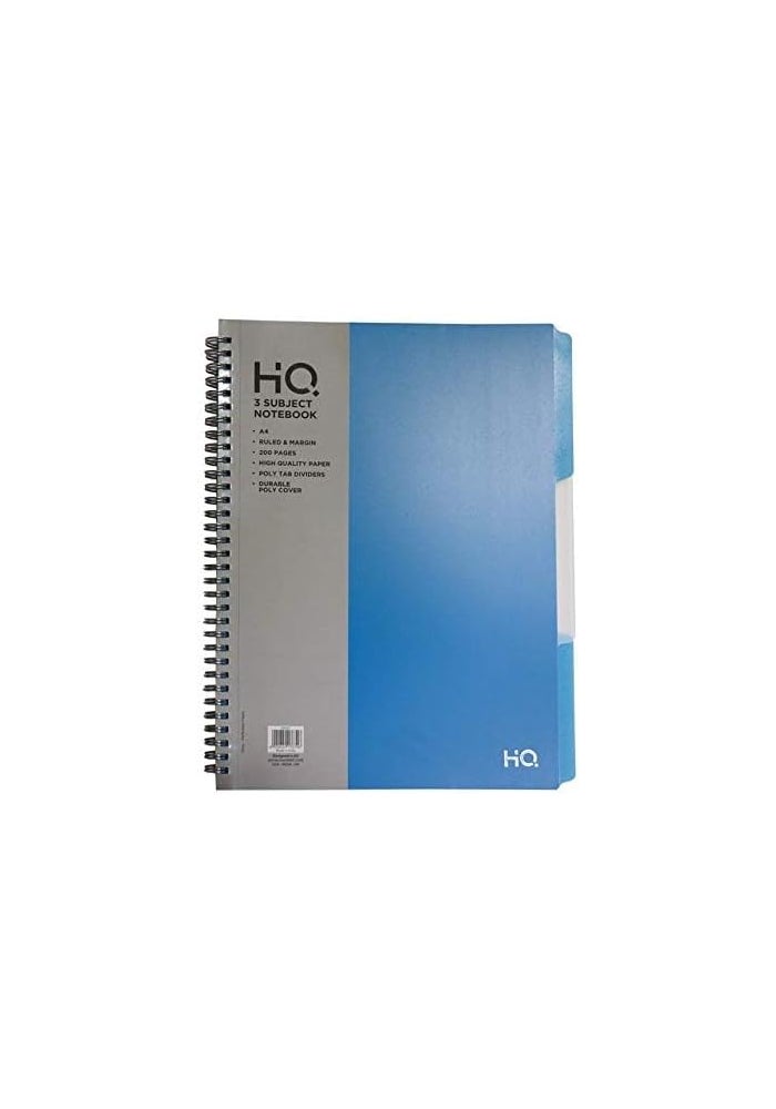 أتش كيو A4 3 Subject Poly Notebook, Blue | Strong Plastic Cover | Ideal for Students & Office Use - Image 2