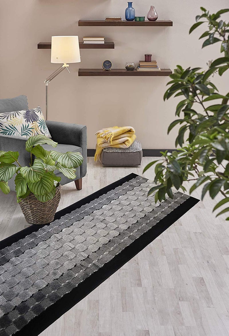 ORFA HOME 6 ft Long Non-Slip Washable Carpet Runner Rug with Rubber Backing, Custom Floor Mat for Kitchen Hallway Stairs Bedroom Bathroom Entryway, Checkered Black - Grey, Your Choice of Length, (26" X 6') - Image 4