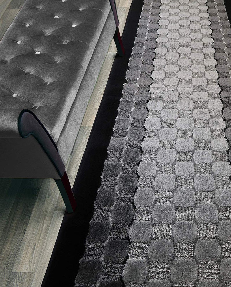 ORFA HOME 6 ft Long Non-Slip Washable Carpet Runner Rug with Rubber Backing, Custom Floor Mat for Kitchen Hallway Stairs Bedroom Bathroom Entryway, Checkered Black - Grey, Your Choice of Length, (26" X 6') - Image 1