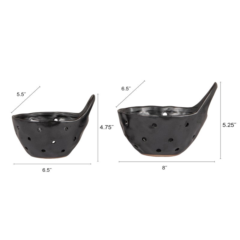 Creative Co-Op Set of 2 Black Reactive Glaze Stoneware Colanders - Image 2