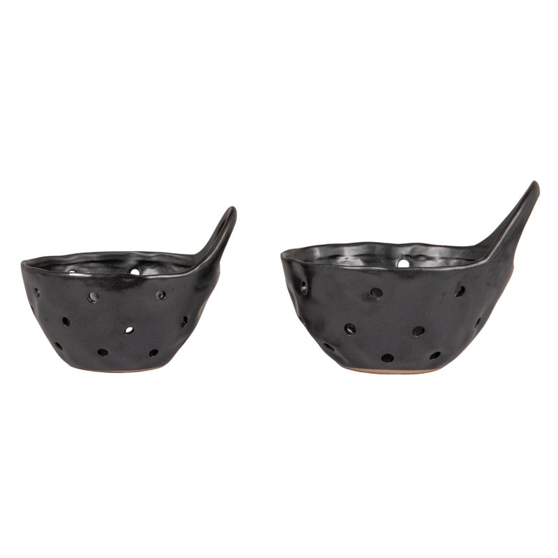 Creative Co-Op Set of 2 Black Reactive Glaze Stoneware Colanders - Image 5