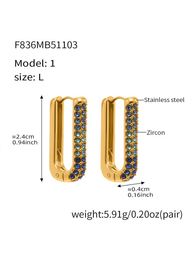 Mili Super Shiny Full Zirconium Long U-shaped Earrings Plated With 18k Real Gold Multi-size Fashion Versatile Earrings