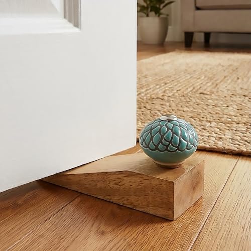 Indian-Shelf 1 Piece Wood Door Stopper for Home Rubber Etched Floor Gate Stopper Green Door Wedge Powerful Gripping - Image 1