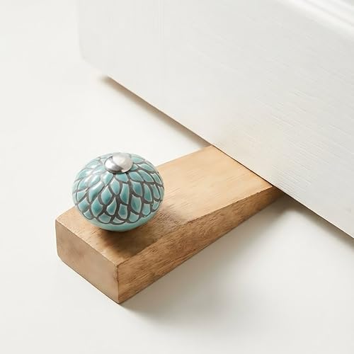 Indian-Shelf 1 Piece Wood Door Stopper for Home Rubber Etched Floor Gate Stopper Green Door Wedge Powerful Gripping - Image 2