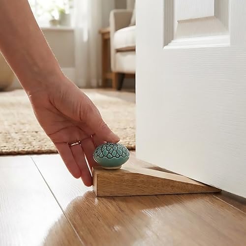 Indian-Shelf 1 Piece Wood Door Stopper for Home Rubber Etched Floor Gate Stopper Green Door Wedge Powerful Gripping - Image 3