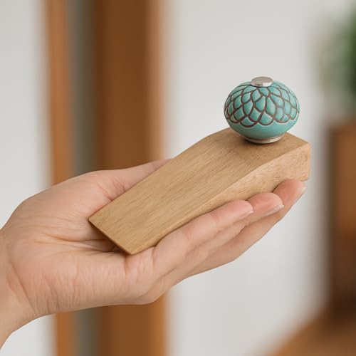 Indian-Shelf 1 Piece Wood Door Stopper for Home Rubber Etched Floor Gate Stopper Green Door Wedge Powerful Gripping - Image 5