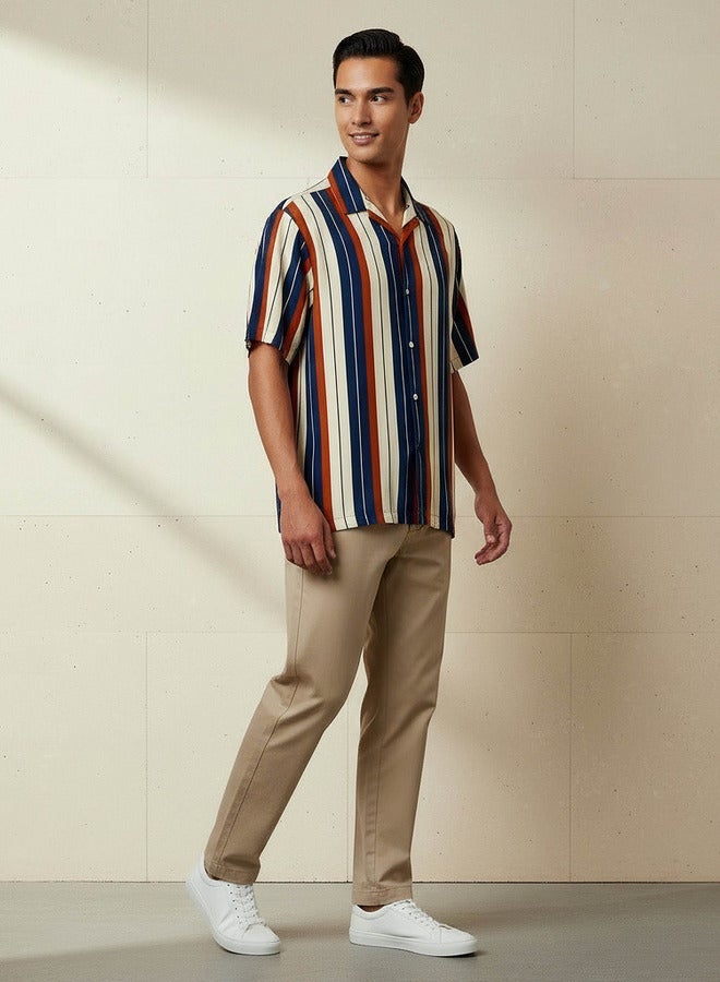Splash FAV Men Regular Fit Camp Collar Striped Short Sleeve Shirt - Image 2