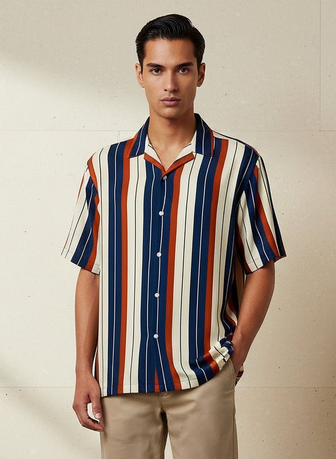 Splash FAV Men Regular Fit Camp Collar Striped Short Sleeve Shirt - Image 1