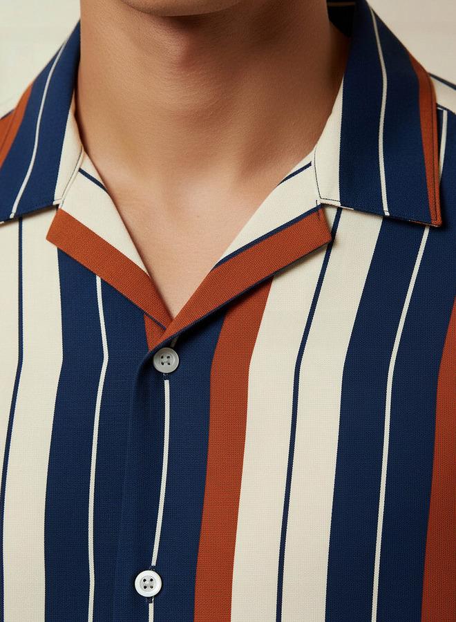 Splash FAV Men Regular Fit Camp Collar Striped Short Sleeve Shirt - Image 4