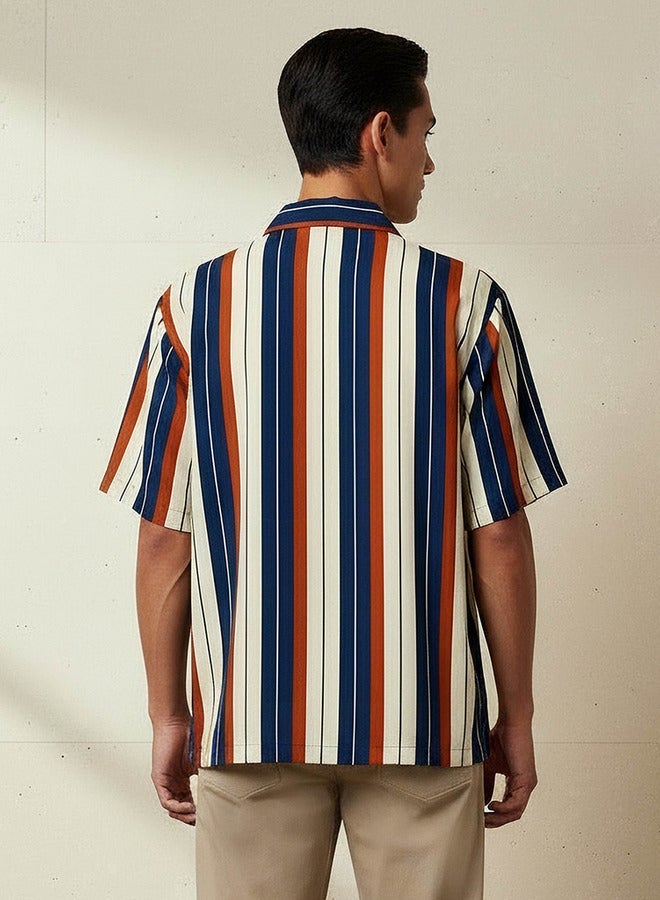 Splash FAV Men Regular Fit Camp Collar Striped Short Sleeve Shirt - Image 3