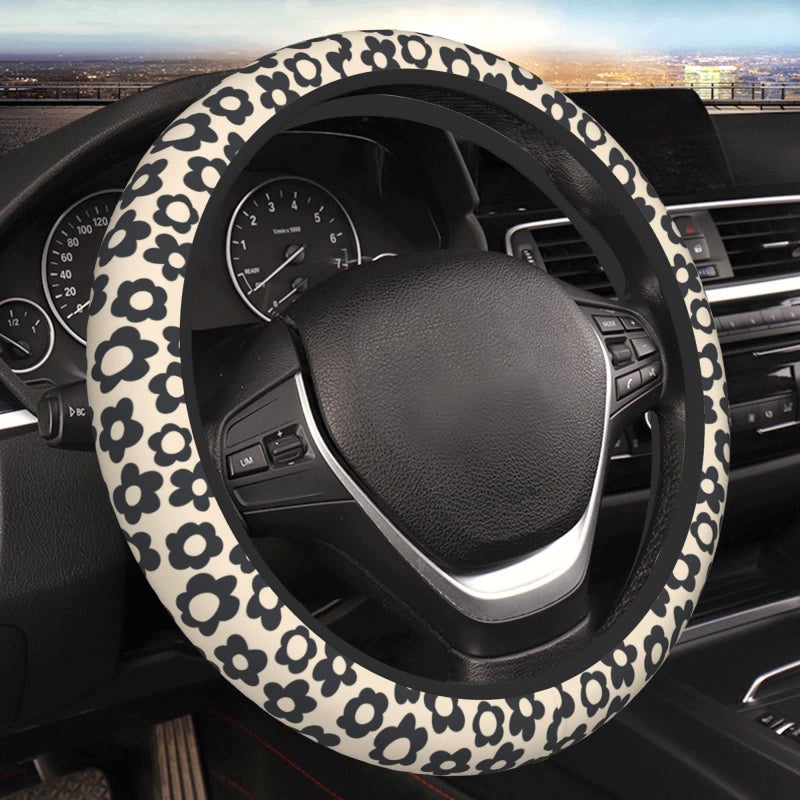 YANGDADA Flowers Vintage Groovy Steering Wheel Cover Universal 15 Inch Cute Car Accessories Protector for Women Men - Image 2