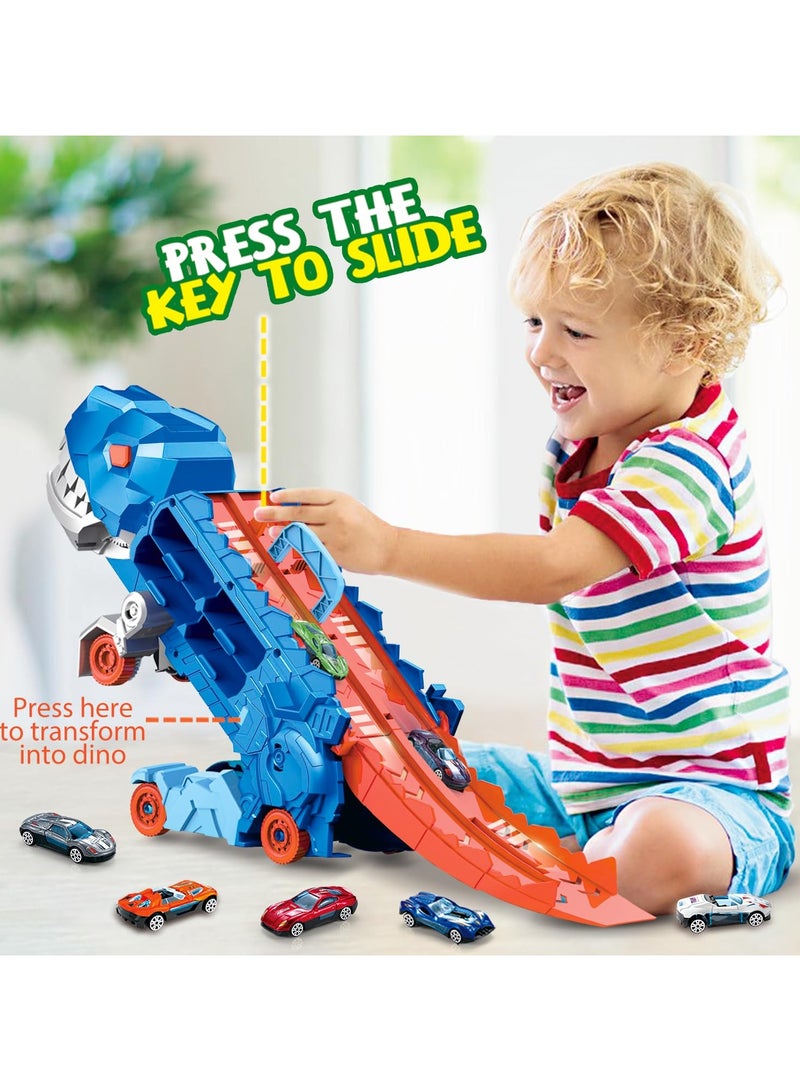 Dinosaur Truck Toys , T-Rex Dinosaur Transporter Car Carrier with Foldable Sliding, City Dinosaur Ultimate Hauler Track Toy Transforms into Dino, Toys Gifts for Age 3 4 5 6 7 Year & Up  Boy Girls Best Gift，Best Ramadan Gifts for Kids(8 Cars) - Image 2