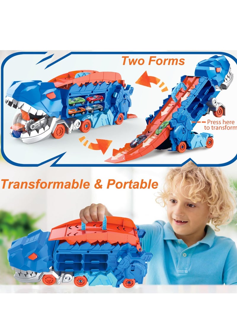 Jourvent - Dinosaur Truck Toys , T-Rex Dinosaur Transporter Car Carrier with Foldable Sliding, City Dinosaur Ultimate Hauler Track Toy Transforms into Dino, Toys Gifts for Age 3 4 5 6 7 Year & Up  Boy Girls Best Gift，Best Ramadan Gifts for Kids(8 Cars) - Image 1