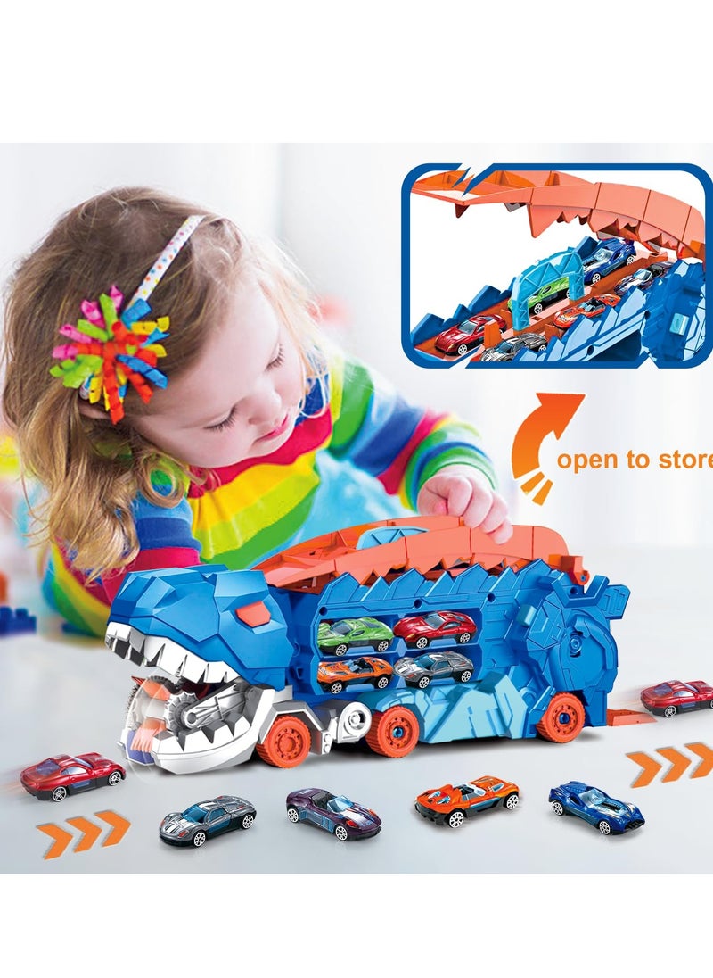 Jourvent - Dinosaur Truck Toys , T-Rex Dinosaur Transporter Car Carrier with Foldable Sliding, City Dinosaur Ultimate Hauler Track Toy Transforms into Dino, Toys Gifts for Age 3 4 5 6 7 Year & Up  Boy Girls Best Gift，Best Ramadan Gifts for Kids(8 Cars) - Image 1