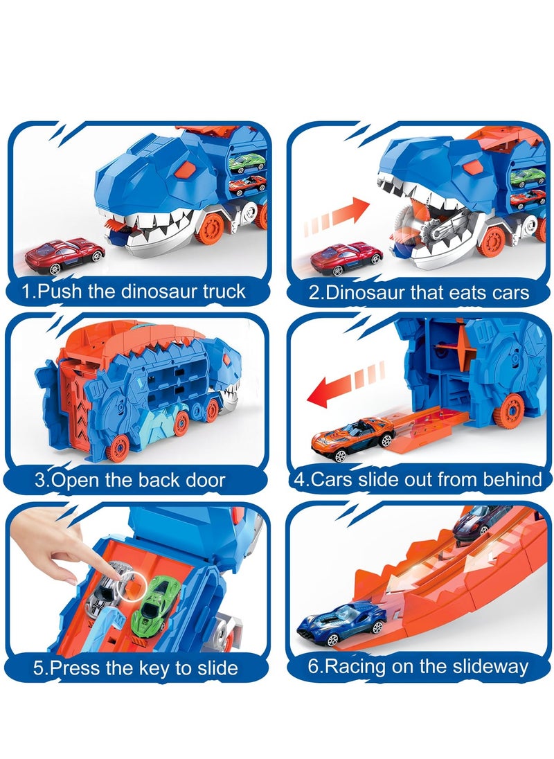 Jourvent - Dinosaur Truck Toys , T-Rex Dinosaur Transporter Car Carrier with Foldable Sliding, City Dinosaur Ultimate Hauler Track Toy Transforms into Dino, Toys Gifts for Age 3 4 5 6 7 Year & Up  Boy Girls Best Gift，Best Ramadan Gifts for Kids(8 Cars) - Image 1