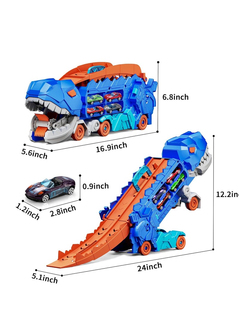 Jourvent - Dinosaur Truck Toys , T-Rex Dinosaur Transporter Car Carrier with Foldable Sliding, City Dinosaur Ultimate Hauler Track Toy Transforms into Dino, Toys Gifts for Age 3 4 5 6 7 Year & Up  Boy Girls Best Gift，Best Ramadan Gifts for Kids(8 Cars) - Image 1