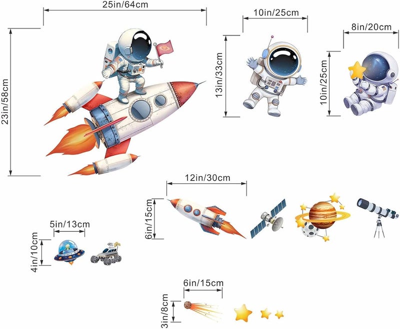 ARS Astronaut Wall Decals - Outer Space Planets Rocket Boys Wall Stickers - Baby Nursery Kids Room Daycare Playroom Wall Décor - Image 4