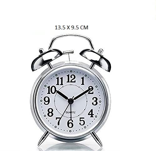 LIPSA ENTERPRISE LIPSA ENTERPRISE Vintage Twin Bell Copper Table Alarm Clock with Night LED Light for Student for Kids Bedroom Silver  - Image 2