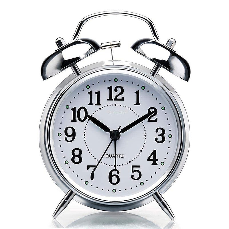 LIPSA ENTERPRISE LIPSA ENTERPRISE Vintage Twin Bell Copper Table Alarm Clock with Night LED Light for Student for Kids Bedroom Silver  - Image 1