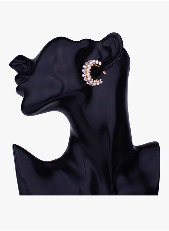 NIBEMINENT - Pearl Studded Hoop Earrings - Image 1