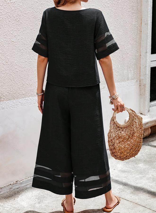 Take Two Black Co-Ord Set With Crop Top And Trousers With Sheer Detail - Image 3