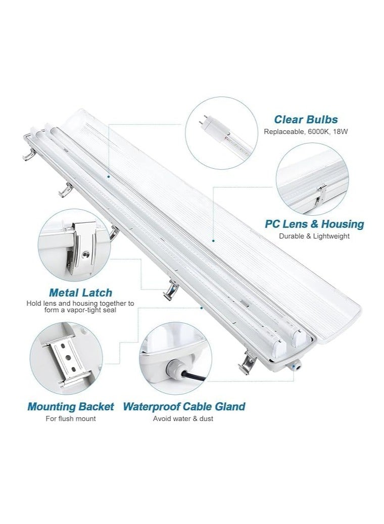 Midwest LED WATER PROOF 4ft Double Tube Light Fixture,(PACK OF 1) 36 Watt,4000lm, 6000K(Bright White),Clear Cover,IP65 Waterproof Light,Indoor/Outdoor Lighting,Corridor,Mall,Factory,Industrial Area,etc's - Image 3