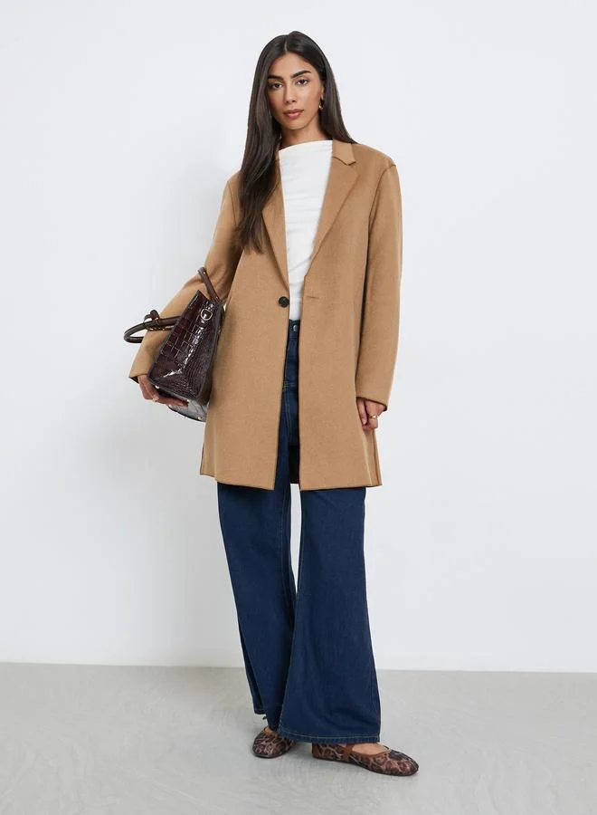 Styli Women Brown Midi Coat with Button