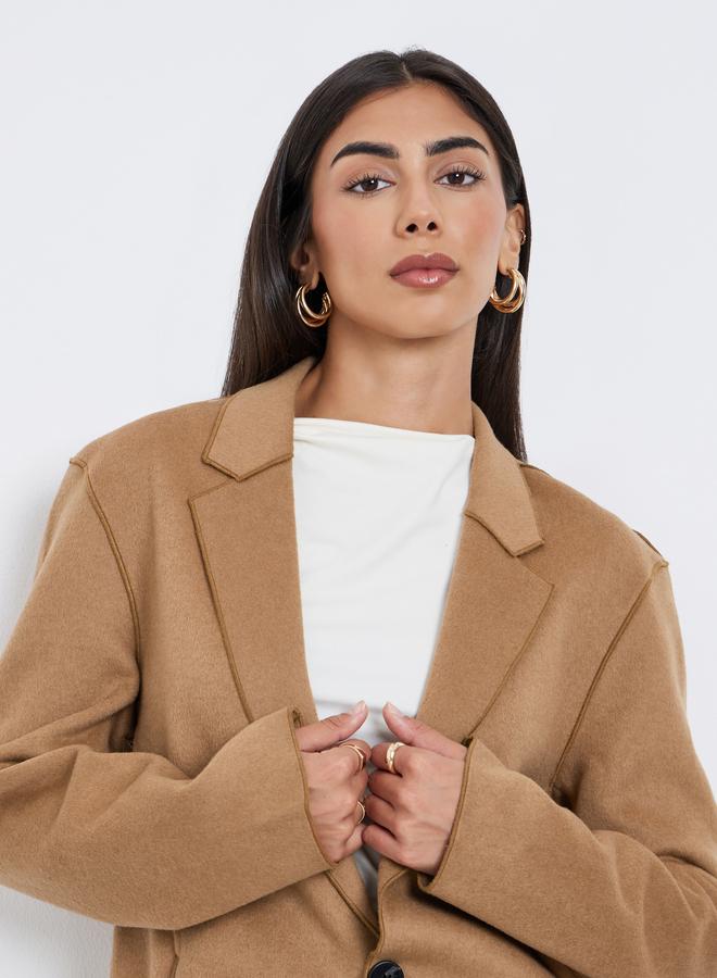 Styli Women Brown Midi Coat with Button - Image 3