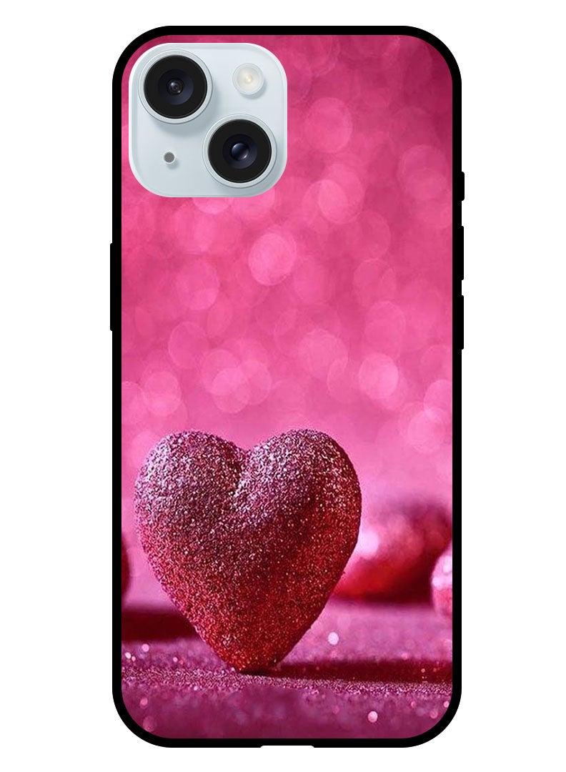 Theodor غطاء واقي مضاد للخدش وصدمات مع حواف لجهاز آيفون 15 باللون الوردي الداكن مع لمسة من قلوب اللمعان - Image 1